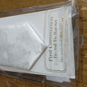 NIB First Communion Tie & Tie Bar Set White
